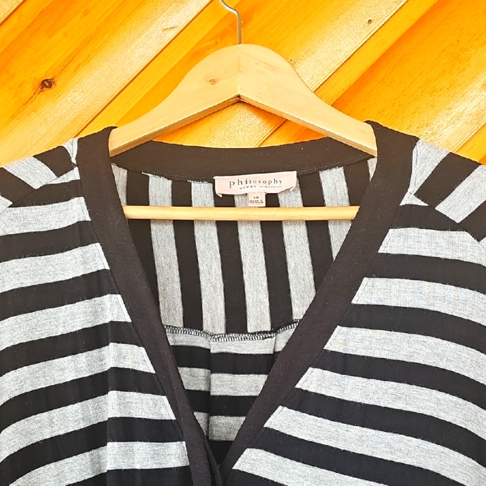 Philosophy Black and Gray Striped Top